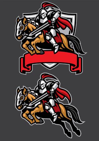 set of knight warrior mascot design riding the horseのイラスト素材