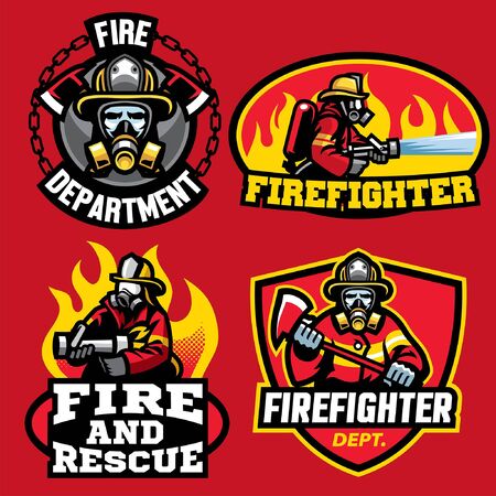 badges bundle set of fire fighter designのイラスト素材