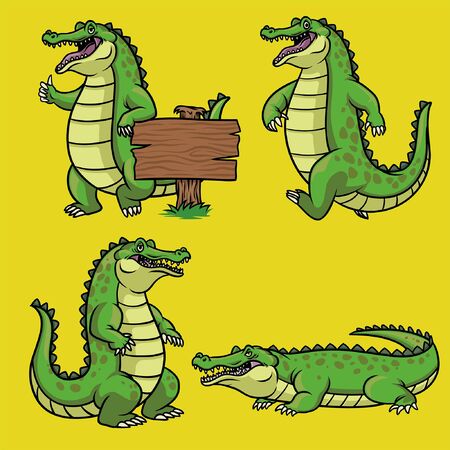 bundle set of cartoon crocodile in various poseのイラスト素材