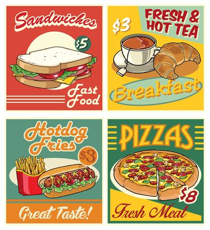 fast food retro design of fast food in set collectionのイラスト素材