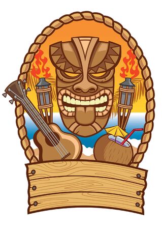tiki mask inside the badge designのイラスト素材