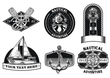 set of nautical badge designのイラスト素材
