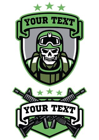 set of skull soldier badge setのイラスト素材