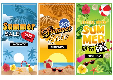 set of summer sale beach flyer designのイラスト素材