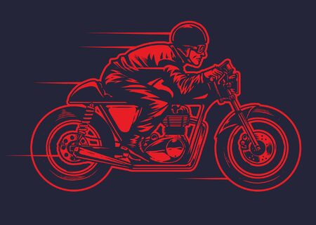 man riding vintage cafe racer motorcycle designのイラスト素材