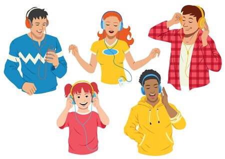 set of peoples enjoying musicのイラスト素材