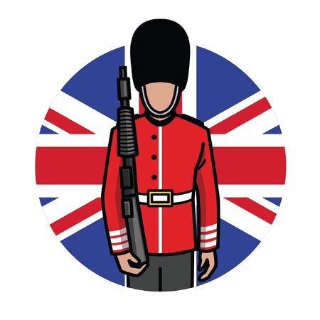 UK's queen's guard with britain flagのイラスト素材
