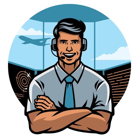 air traffic controller cross arm mascot characterのイラスト素材