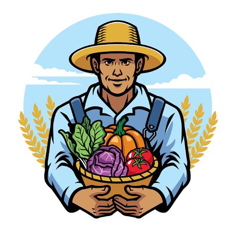 farmer show his harvestのイラスト素材