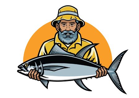 old fisherman show his fishのイラスト素材