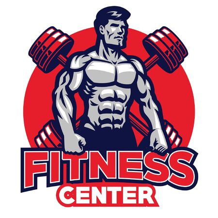 fitness mascot with muscle man characterのイラスト素材