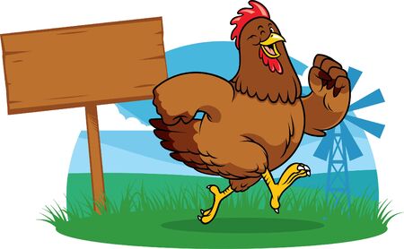 cartoon of happy rooster running at farmのイラスト素材