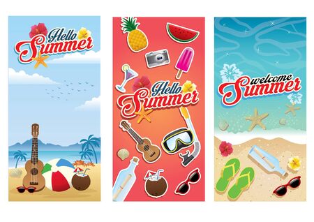 set bundle of summer greeting design flyingのイラスト素材