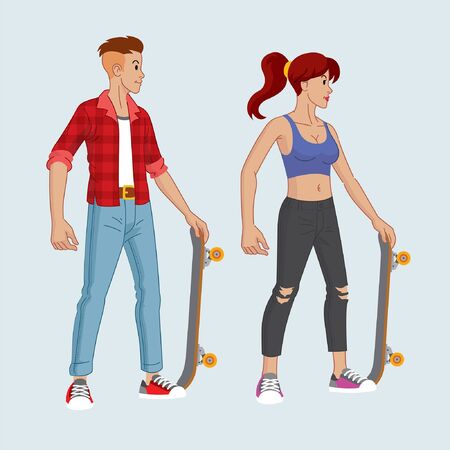 couple man and women of skaterのイラスト素材