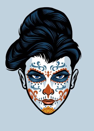 lady face wearing sugar skull make upのイラスト素材