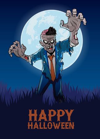 happy halloween poster with cartoon of zombieのイラスト素材