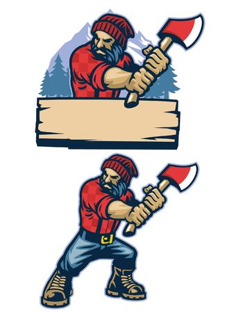 set of lumberjack mascot designのイラスト素材