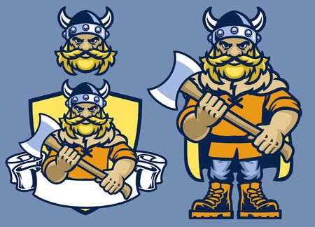set of viking mascot characterのイラスト素材