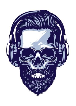 skull of hipster wearing headphoneのイラスト素材