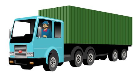 vector of worker driving cargo truck containerのイラスト素材