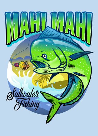 shirt design with mahi mahi fishing illustrationのイラスト素材