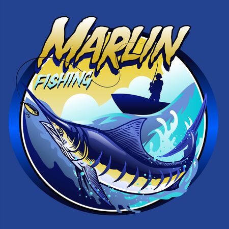 shirt design of marlin fishingのイラスト素材