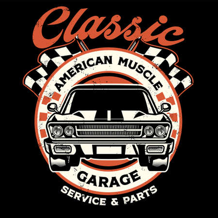 vintage shirt design of american muscle garageのイラスト素材
