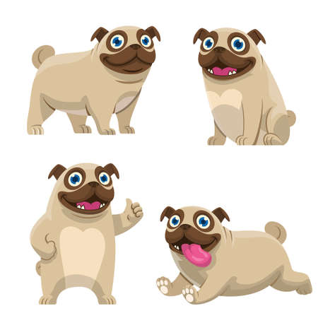 vector of set cartoon of pug dog collectionのイラスト素材