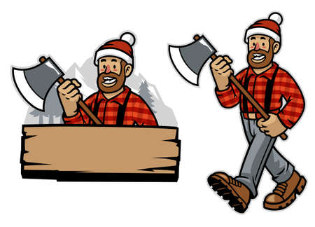 vector of cartoon happy lumberjack workerのイラスト素材