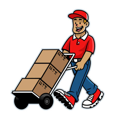 vector of cartoon happy warehouse deliveryのイラスト素材
