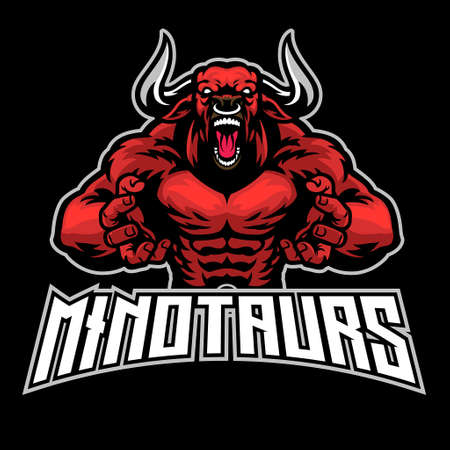 vector of angry bull minotaur esport mascotのイラスト素材