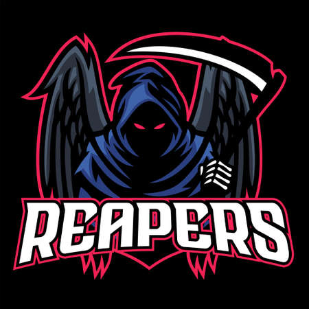 vector of dead mascot reaper with black wingsのイラスト素材
