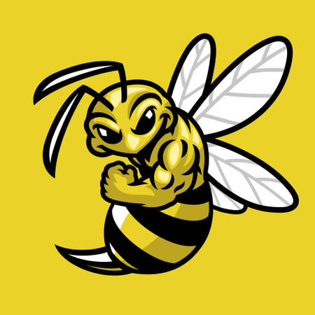 vector cartoon bee muscle sport mascotのイラスト素材