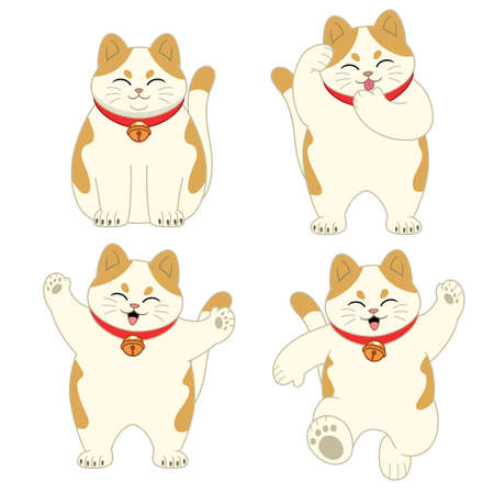 vector set of cute cartoon catのイラスト素材