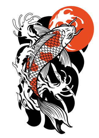 vector of vintage tattoo design of koi fishのイラスト素材