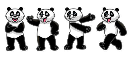 vector set of cartoon giant panda characterのイラスト素材