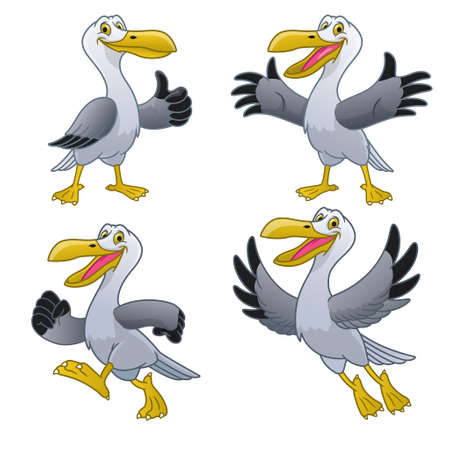 set happy cartoon of seagull characterのイラスト素材