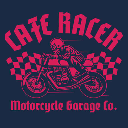 vector of Cafe racer skull motorcycle shirt designのイラスト素材