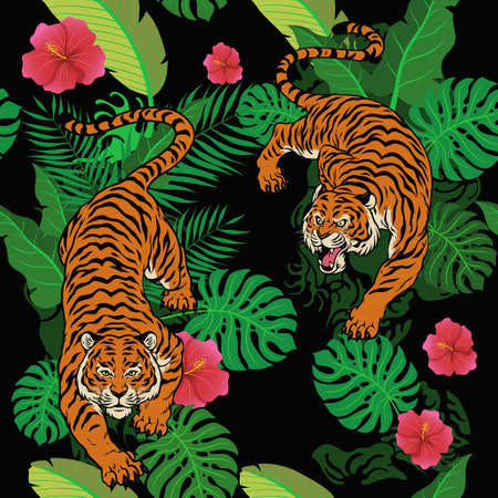 Pattern Hawaiian Tropical Tiger Illustration