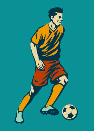 vector of Footballer in Hand drawing design dribbling the ballのイラスト素材