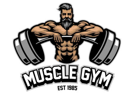 vector of Bearded Powerlifter Muscle Man Mascotのイラスト素材