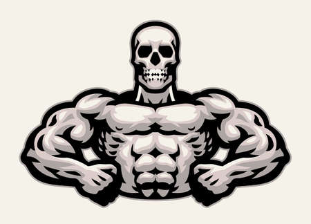 Vector of Skull Bodybuilder Mascot Flexing His Muscleのイラスト素材
