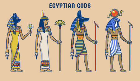 Vector set of egyptian god in hand drawn styleのイラスト素材