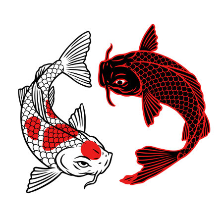 tattoo couple koi in japanese vintage styleのイラスト素材