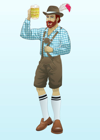 german men holding the big glass of beerのイラスト素材