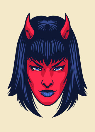 vintage drawing of devil headのイラスト素材