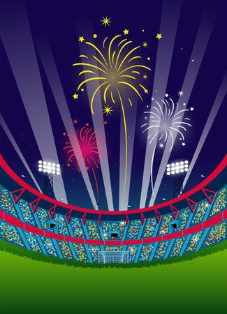 night celebration with fireworks in the stadiumのイラスト素材