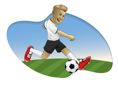 white caucasian football player kicking the ballのイラスト素材