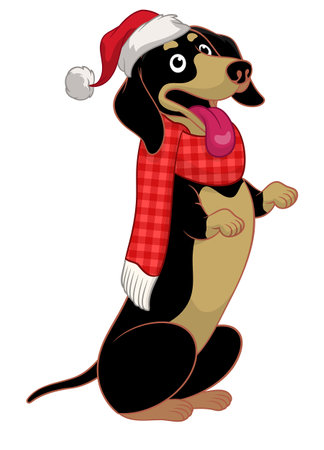 standing christmas dachshund dogのイラスト素材