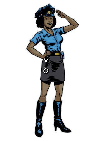 black woman police saluting poseのイラスト素材